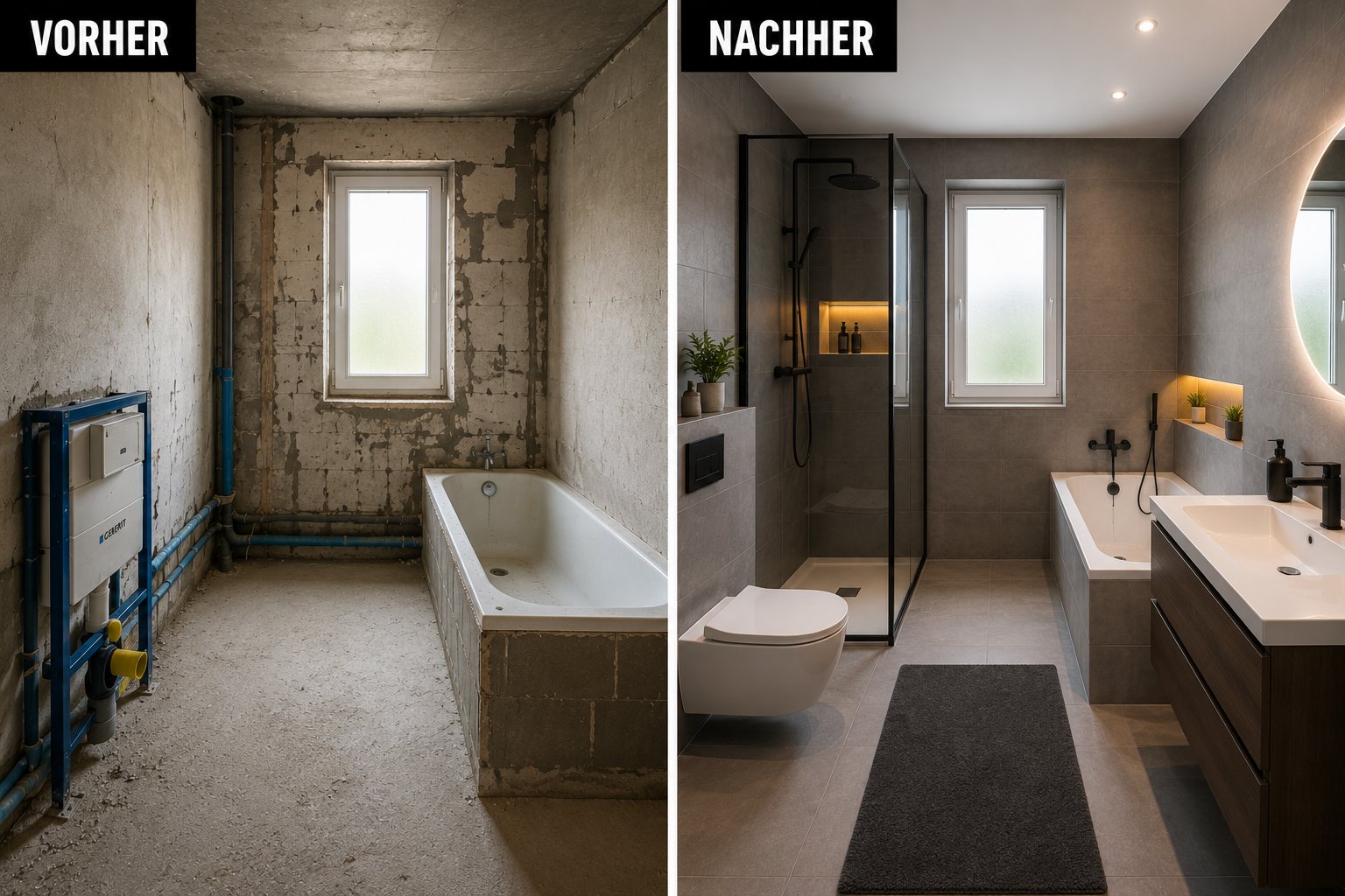 Kernsanierung Badezimmer in Düsseldorf – Komplett modernisiert